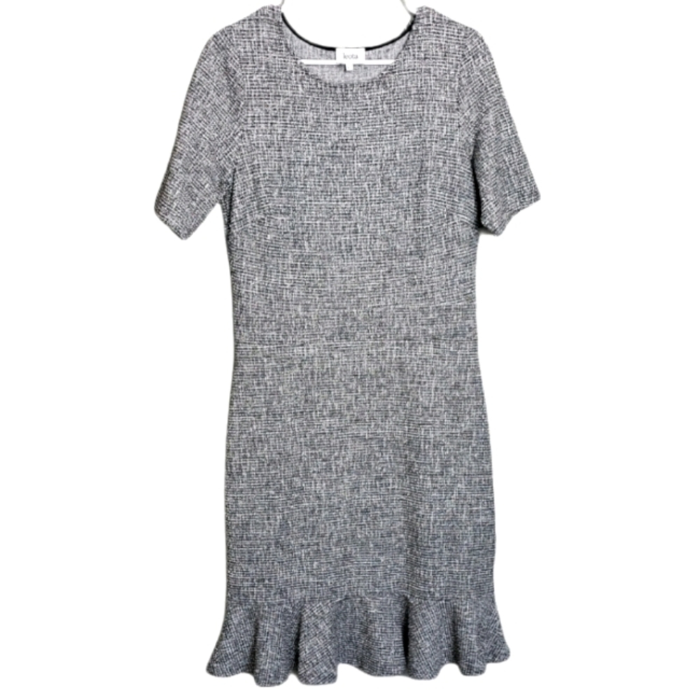 NWOT Leota Tweed Pencil Dress with Ruffled Hem